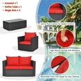 thumbnail image 5 of Spaco Patio Furniture 4 Pieces Conversation Sets Outdoor Wicker Rattan Chairs Garden Backyard Balcony Porch Poolside loveseat with Padded Cushion and Tempered Glass Coffee Table-Red, 5 of 7