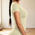 thumbnail image 5 of Women Solid Crew Neck Athletic T-Shirt, Slim Quick Dry Breathable Yoga Top Fitness Loungewear Tee Yellow-crew neck XXL(XXL), 5 of 5
