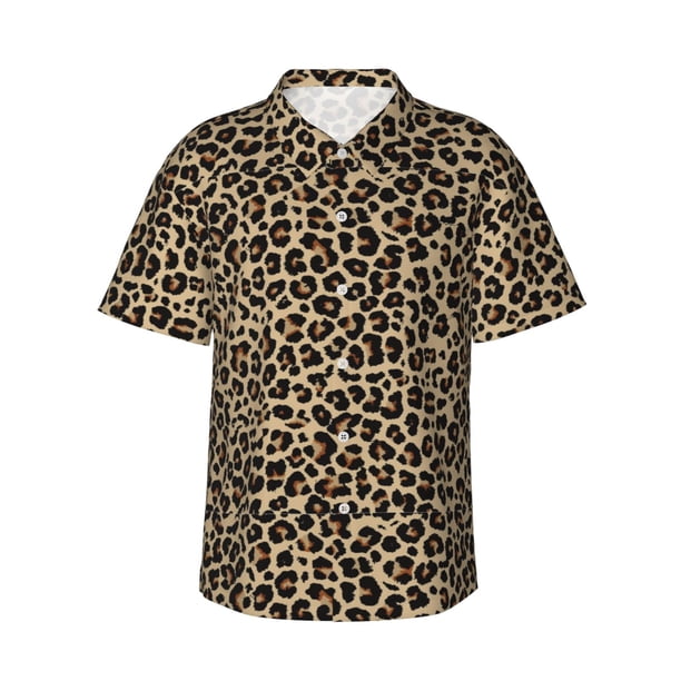 Fotbe Leopard Print-1 Camisa Hawaiana para Hombre Unisex – Camisa Casual de Verano con Botones de Manga Corta de Algodón y Lino,XX-Large