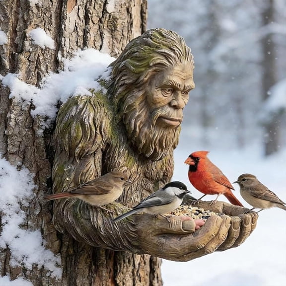 Bigfoot Bird Feeder Your Backyard Sasquatch Bird Butler Tree Mounted Resin Feeder Whimsical Garden Sculpture Outdoor Decor For Yard Patio Lawn And Garden Lovers