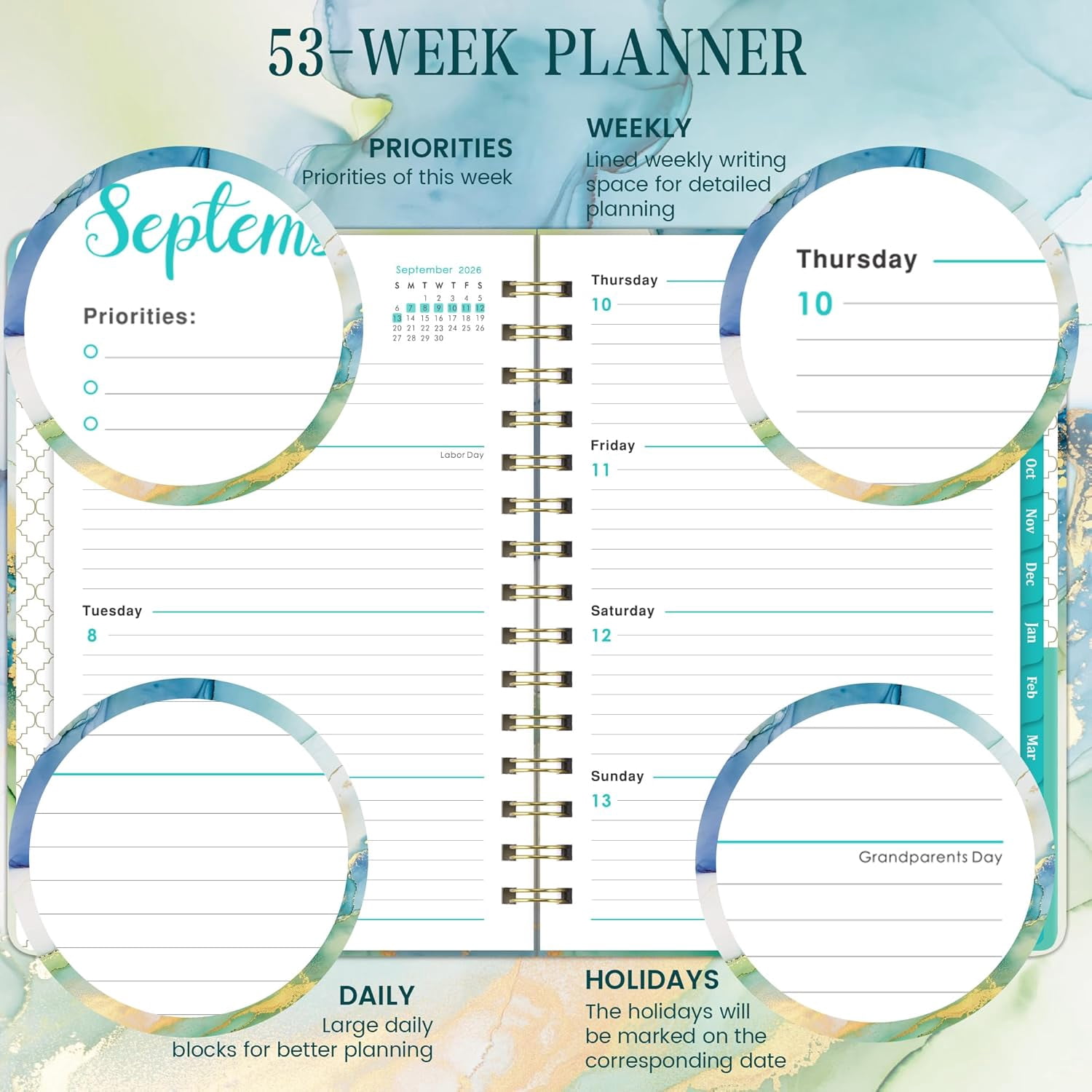 Planner 2026-2027 - Academic Planner 2026-2027, Jul. 2026 - Jun. 2027, 26-27 Weekly and Monthly with Tabs, 6.3" x 8.4", Tabs, Hardcover, Back Pocket