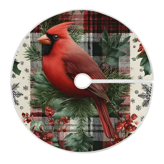 Ryvnso Christmas Tree Skirt Cardinal Bird Checkered Xmas Tree Skirts Ornament Home Decorations 35.4"