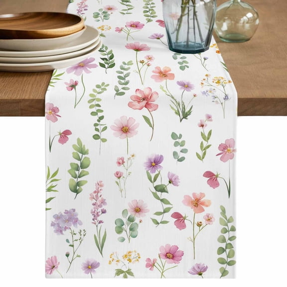 Table Runner 120 Inches Long for Kitchen Dining, Pink Spring Floral Dresser Scarf Farmhouse, Dining Table Decorations for Wedding/Parties, Flowers Elegant Pastoral Leaves 13 x 120 In