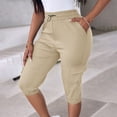 thumbnail image 4 of Tumotour Summer Cargo Shorts For Women'S Casual Straight-Leg Shorts Elastic High Waisted Drawstring Knee Length Bermuda Shorts With Flap Pockets, 4 of 9