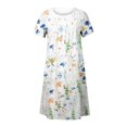 thumbnail image 3 of QJUHUNG Midi pour Femme Été Décontracté en Vrac Boho Imprimé Floral Col Rond Manches Courtes Genou Longueur Robe Froncée avec Poches, 3 of 4