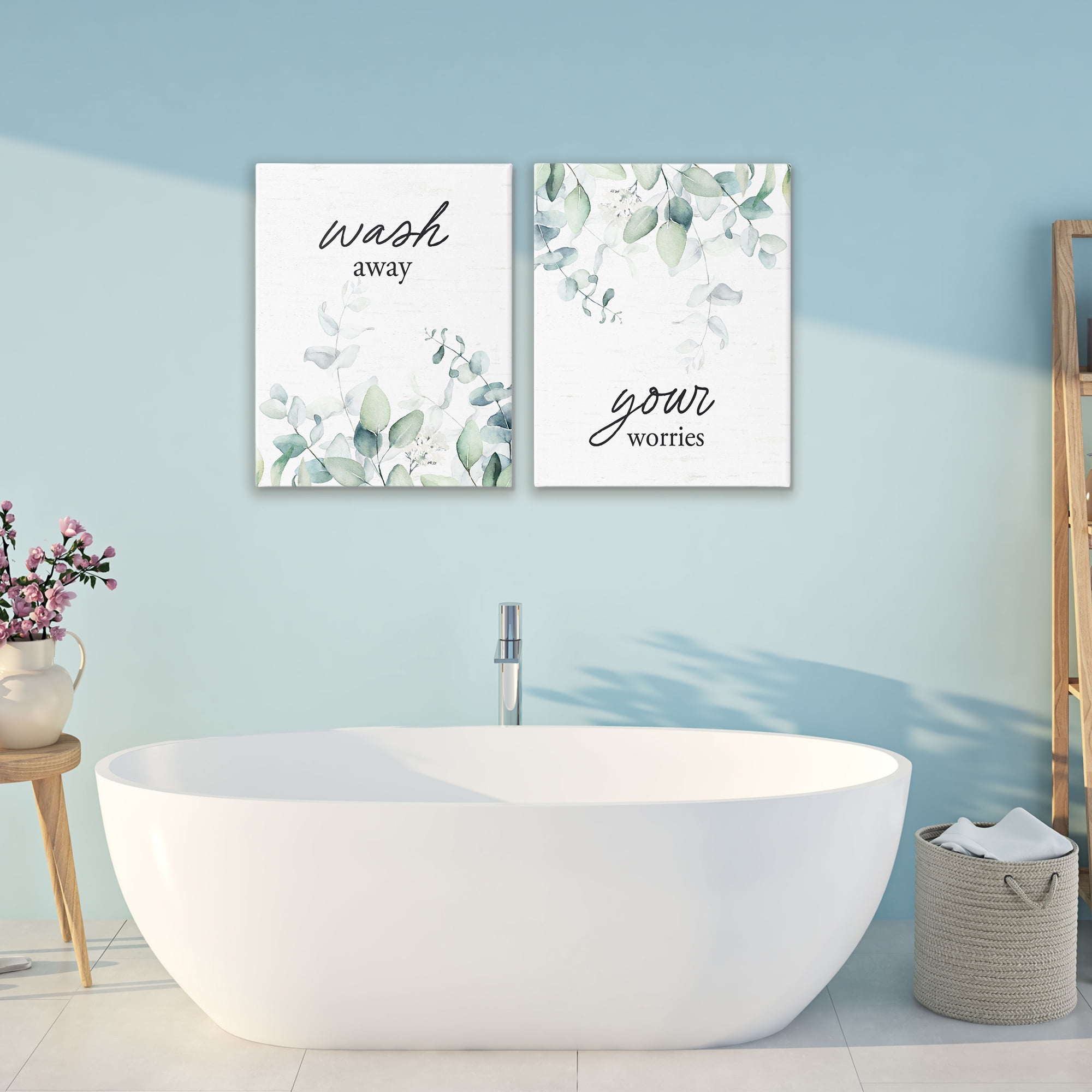 Wash Away Your Worries Leaves 2 Piece Canvas Wall Art Set, design by Lettered and Lined