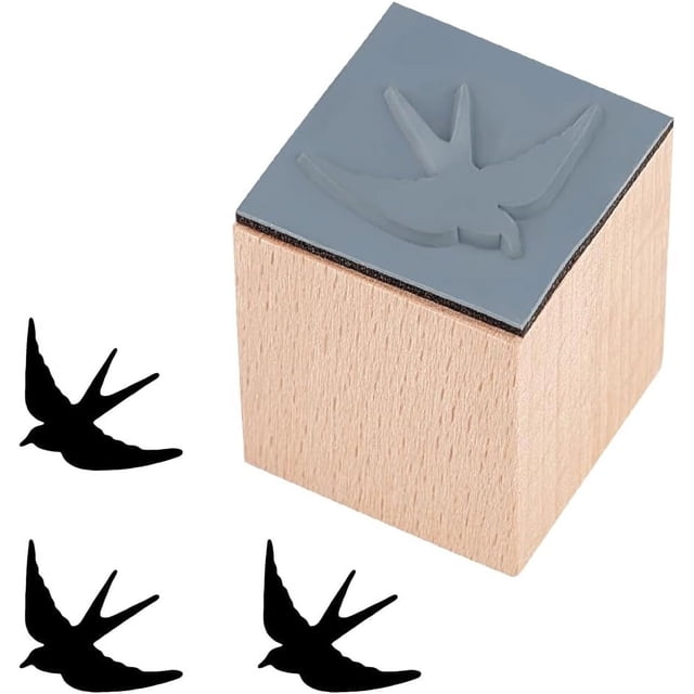 Sello de goma de madera con forma de golondrina, sello de goma de pájaro de 1 pulgada, sello pequeño de golondrina, sello cuadrado de madera.