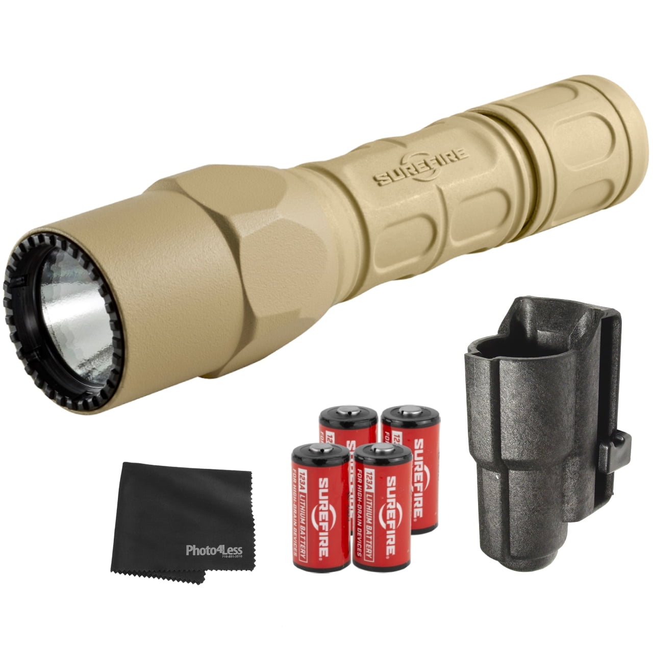 SureFire G2X Pro Dual-Output LED Flashlight - 600 Lumens - Tan + Additional  SureFire Batteries, SureFire Speed Holster and Lens Cloth