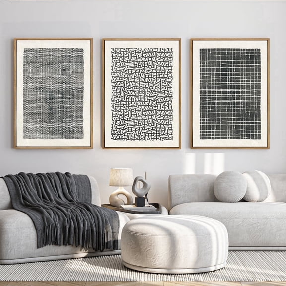 HPNIUB Geometric Line Framed Canvas Wall Art Modern Abstract Minimalist Painting Neutral Decor Set of 3 for Living Room Bedroom Office 24x36 Inch