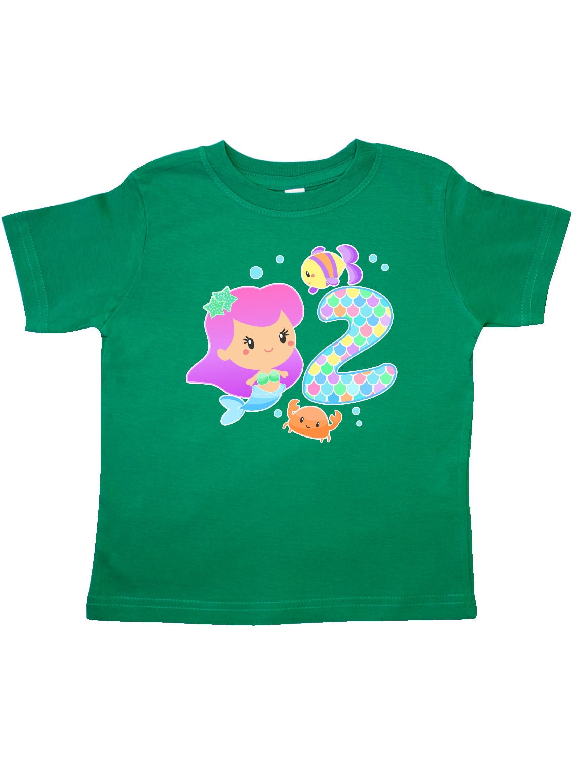inktastic Second Birthday Mermaid with Fish and Crab Toddler T-Shirt