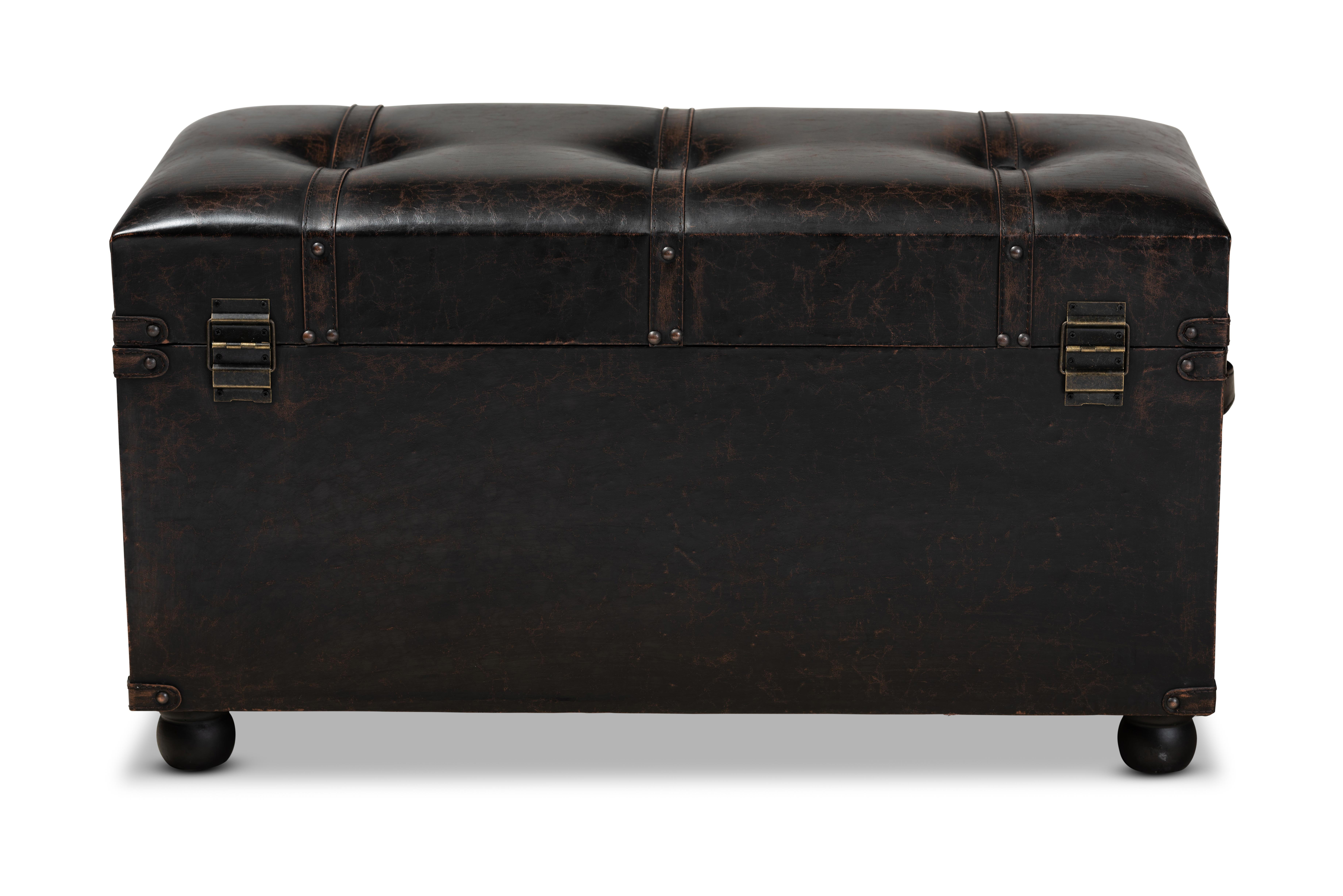 Baxton Studio Callum Modern Transitional Distressed Dark Brown Faux Leather  Upholstered 2-Drawer Storage Trunk Ottoman 