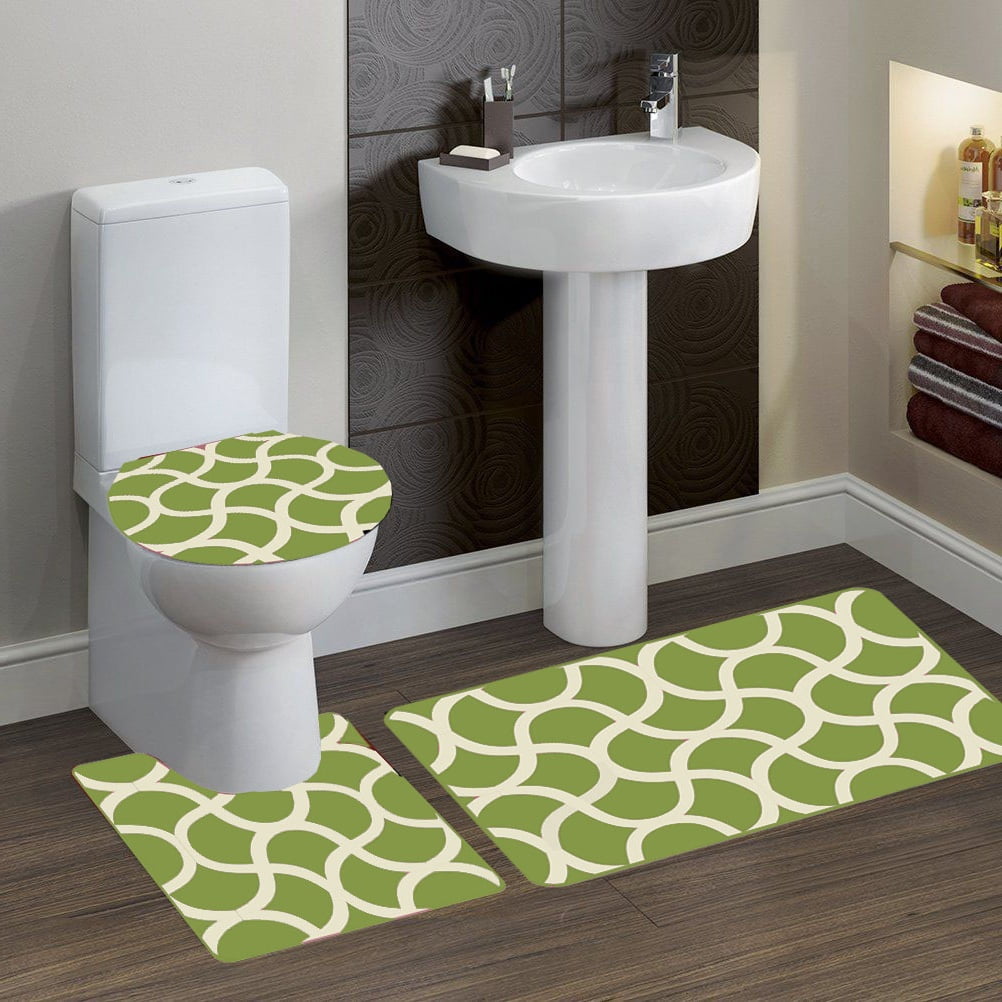 3 Pc SAGE Bathroom Set Bath Mat RUG, Contour, and Toilet Lid Cover