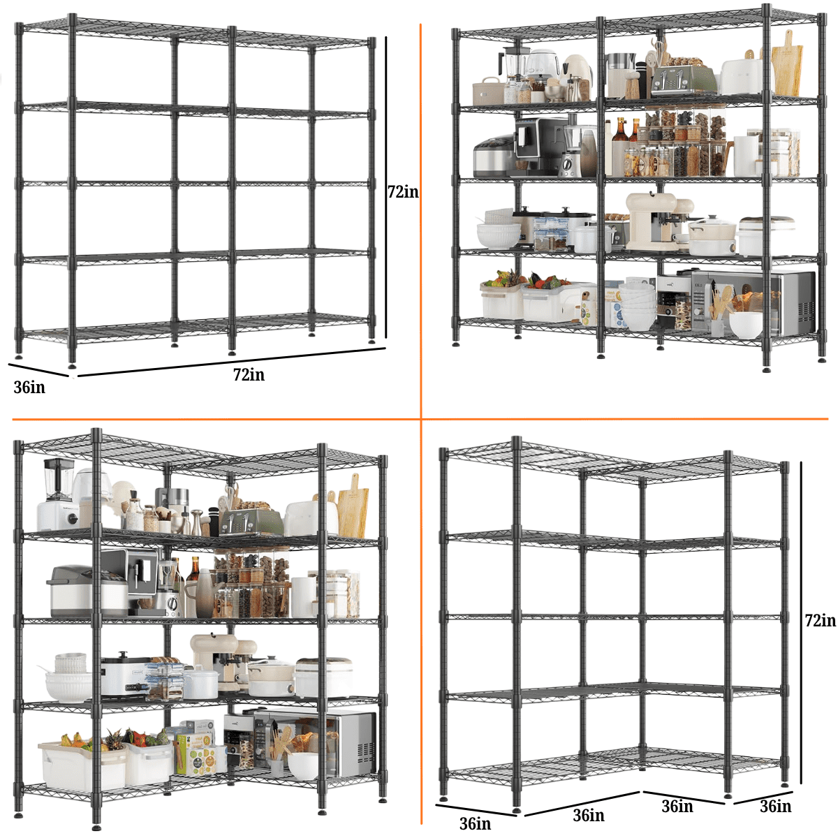 Legooin 72"W x 18"D x 72"H Garage Storage Rack Height Adjustable Shelving Unit for Industrial Residential Storage 2000lbs Load Capacity, Black