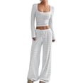thumbnail image 6 of Aellinatey Womens Striped 2 Piece Sets Square Neck Top Cropped Tunic Wide Leg Pants Casual Lounge Sweatsuits Vacation Clothes, 6 of 8