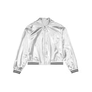 Raenseen Kids Girls Boys Shiny Metallic Hip Hop Jazz Dance Bomber Jacket Holographic Coat Disco Party Outerwear Silver 10