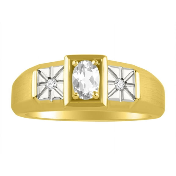 *RYLOS Classic Beautiful White Topaz & Diamond Ring - April Birthstone*; 14K Yellow Gold-plated-silver