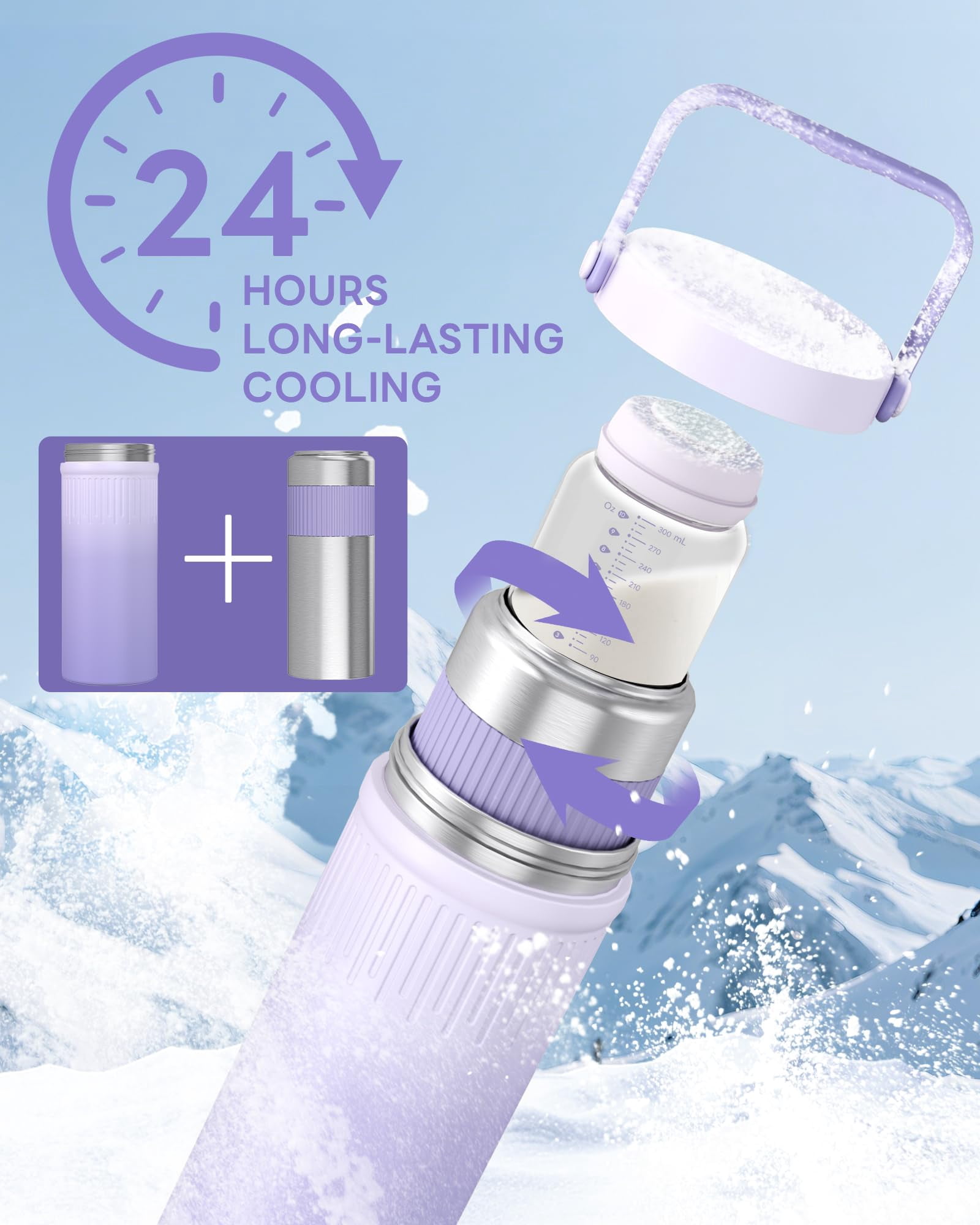 Momfree 22oz Breast Milk Cooler for Breastmilk Storage–360°Cooling Keeps Milk Fresh 24H,Portable Breastmilk Chiller with 2 BPA-Free Bottles, Leak-Proof,304 Stainless Steel,for Travel & Work