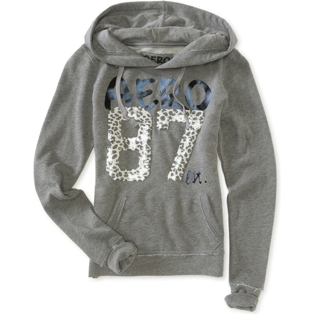 Aeropostale Aero 87 Animal Print suéter con capucha para mujer, gris, XS Aeropostale Encapuchado