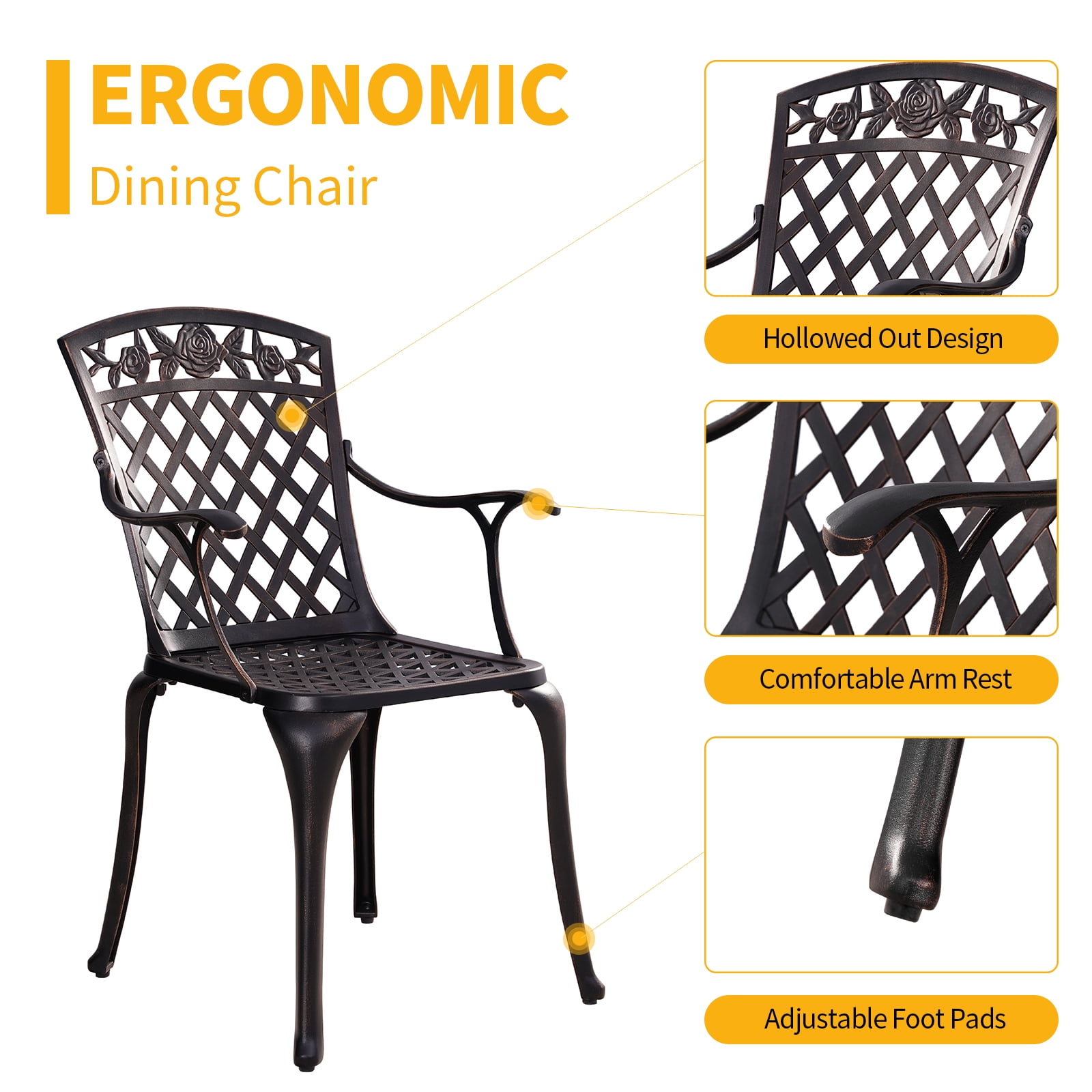 Withniture  Heavy-Duty Outdoor Dining Chairs Set of 2, Metal Patio Dining Chair, Cast Aluminum, Drop Leaf, Weatherproof Patio Furniture - Antique
