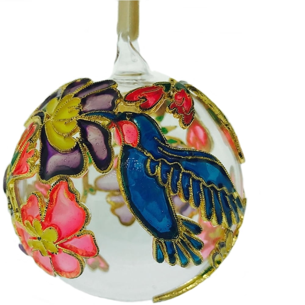 Hummingbird Cloisonne Glass Ball Christmas Tree Ornament Bird