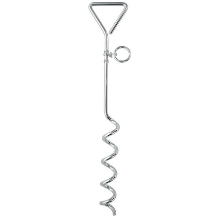 - Ram-Pro Dog Tie-Out Stake Heavy Duty Steel Chrome Finish Tie Down Out Ring Dog Camping Tents Pulling Out Bending Pet Spiral Tie Out Stake Large Medium Dogs Suitable Harness