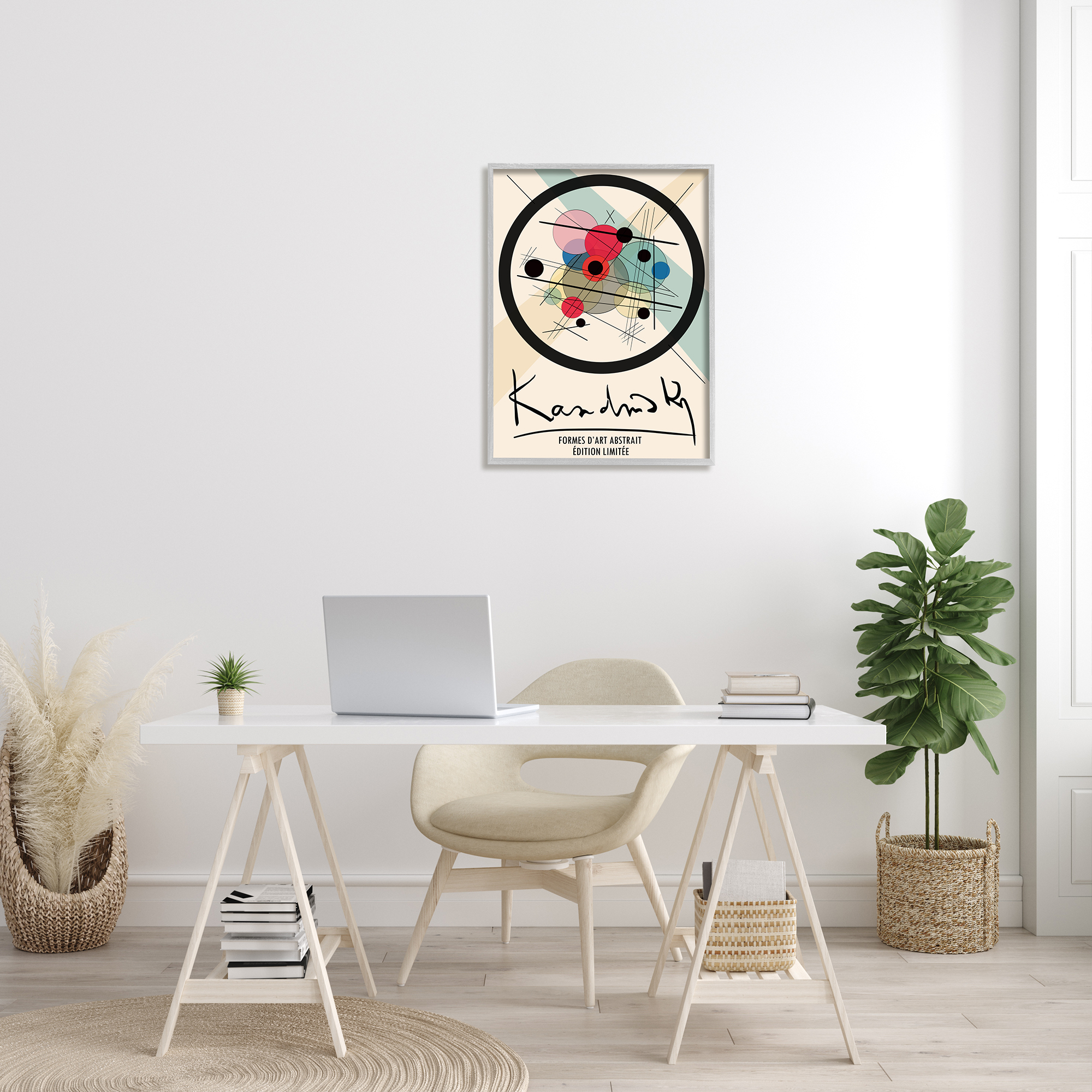 Stupell Industries Kandinsky Traditional Abstract Layered Circles Patchwork Lines Modern Painting Gray Framed Art Print Wall Art, 24 x 30, Design by Ros Ruseva