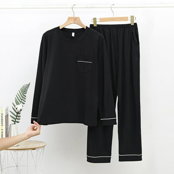 BONIXOOM Christmas Pajamas Pajamas For Men Sleepwear None Long Sleeve Solid Sleepwear Sets Black XXL