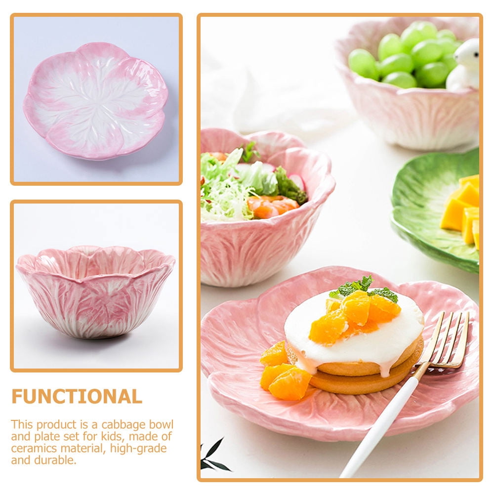 UNOMOR Pink Ceramic Cabbage Bowl for Storage Using Material for Microwave Oven Dishwasher 1 Set