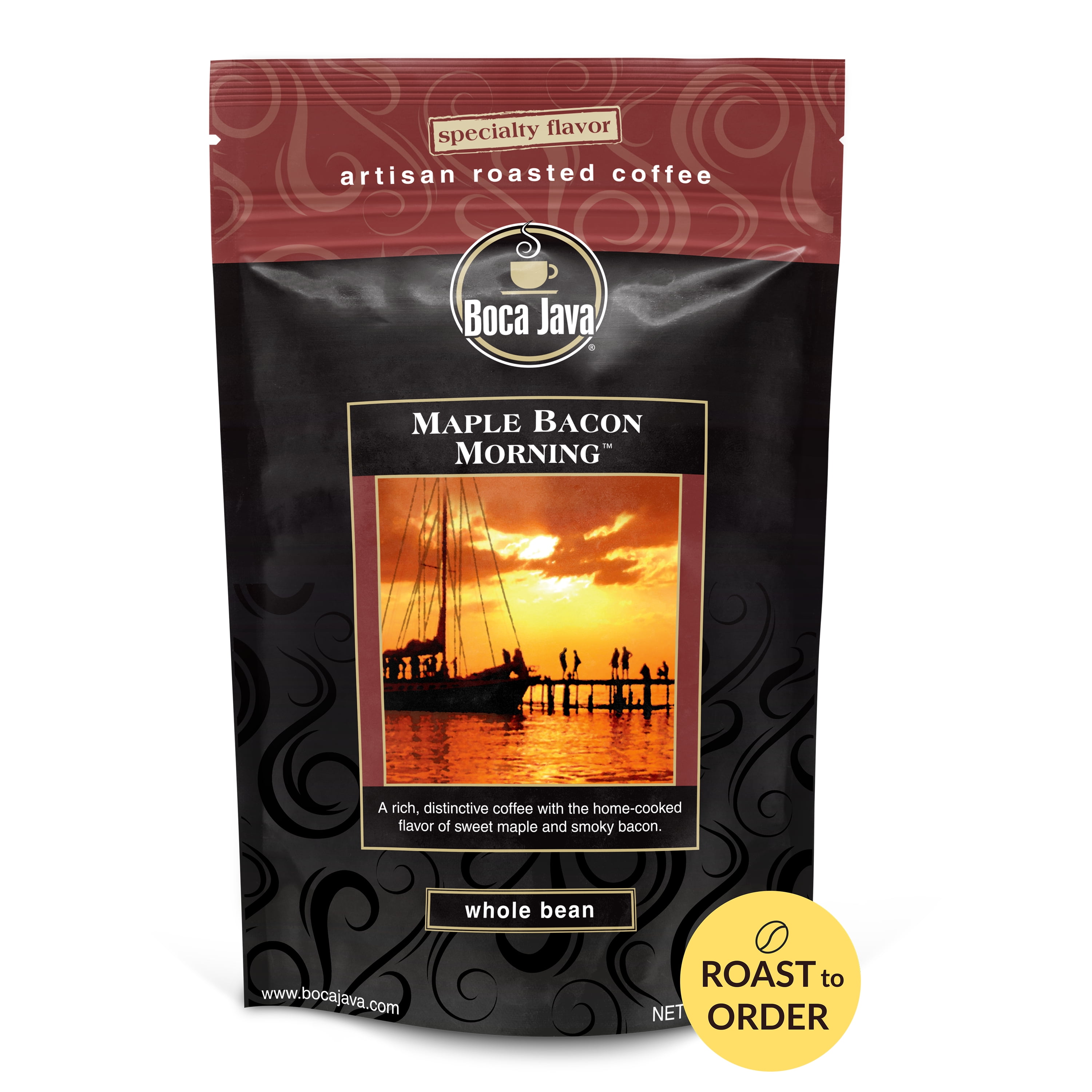 Boca Java Maple Bacon Morning Flavored Whole Bean Coffee, 8 oz. Bag, Roast to Order