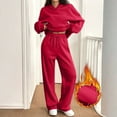 thumbnail image 5 of Huankd Sweatsuits Women 2 Piece Outfit Fleece Oversized Hoodie Wide Leg Sweatpants Track Suits Matching Lounge Pants Sets Red S, 5 of 6