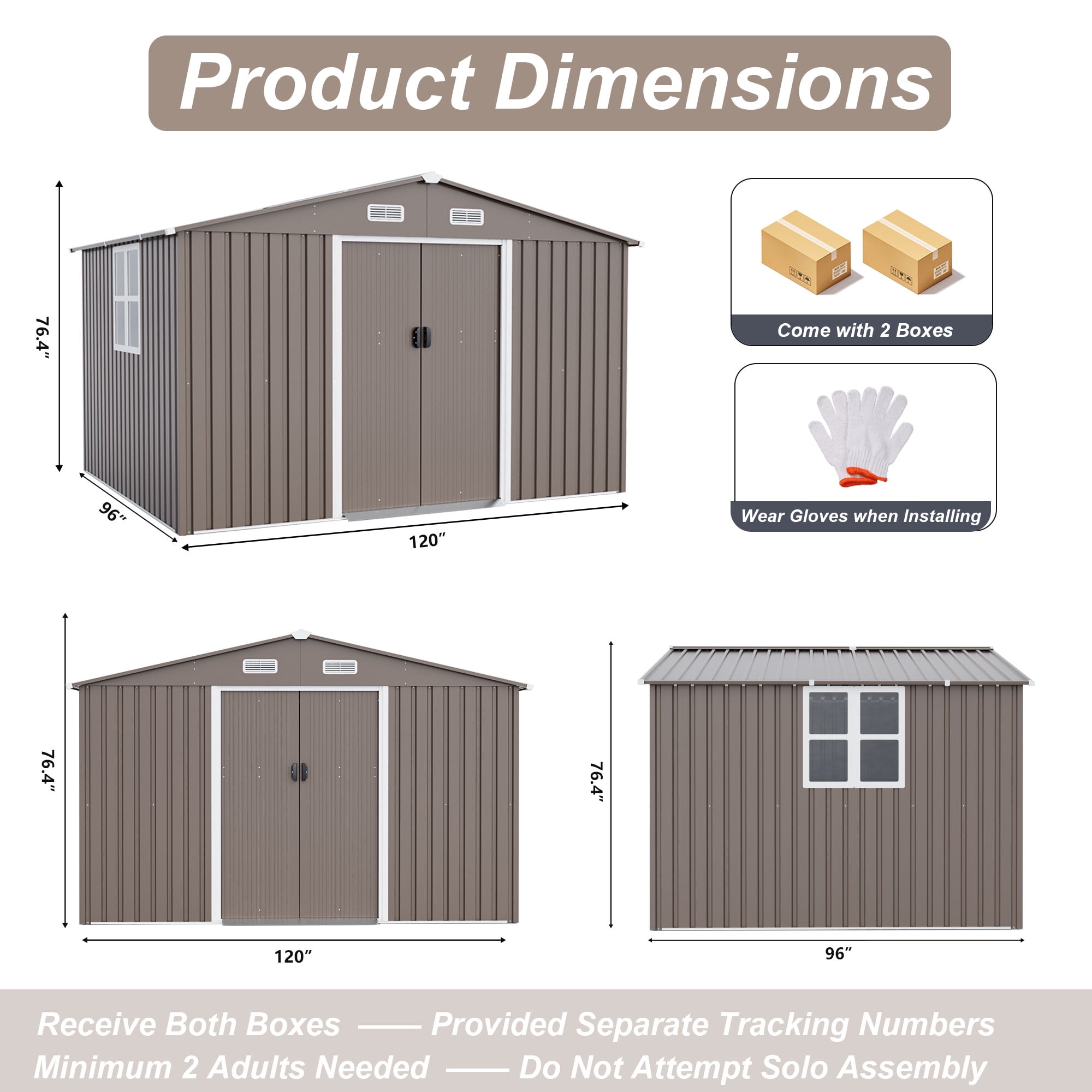 Gotland 10 x 8 FT Metal Tool Storage Shed - Waterproof Outdoor Shed with Lockable Sliding Door & Air Vents for Garden/Backyard
