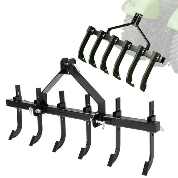 Kojem 48" 3-Point Scarifier with 6 Adjustable Scarifier Shanks for CAT-0Tractors Chisel Plow Detachable Cultivator Plow Scarifier Implement Steel Powder Coated