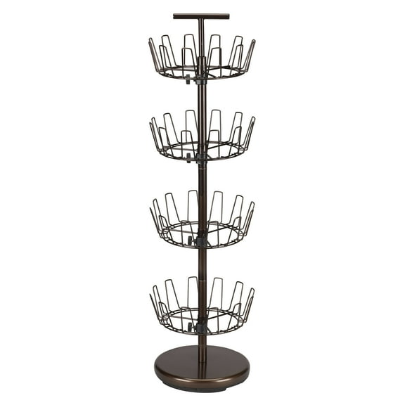 Household Essentials 4-Tier Revolving Shoe Tree, Heavy-Duty Steel with Stabilized Base, Holds 24 Pairs of Shoes, Great for Most Styles, Antique Bronze