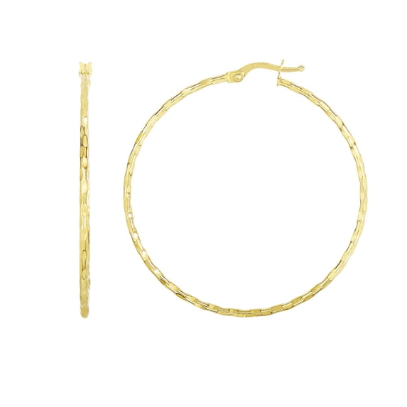 14K Yellow Gold 45x1.5mm Shiny Textured Round Hoop with Hinged by IcedTime