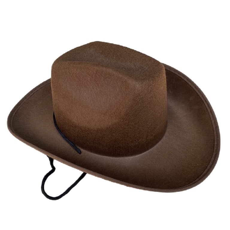 Cowboy Hat with Chin Strap, Wide Brim Felt Western Hat for Adults KisSealed 4 Pcs Classic Brown Cowboy Hat,Retro Western Hat  main image 4