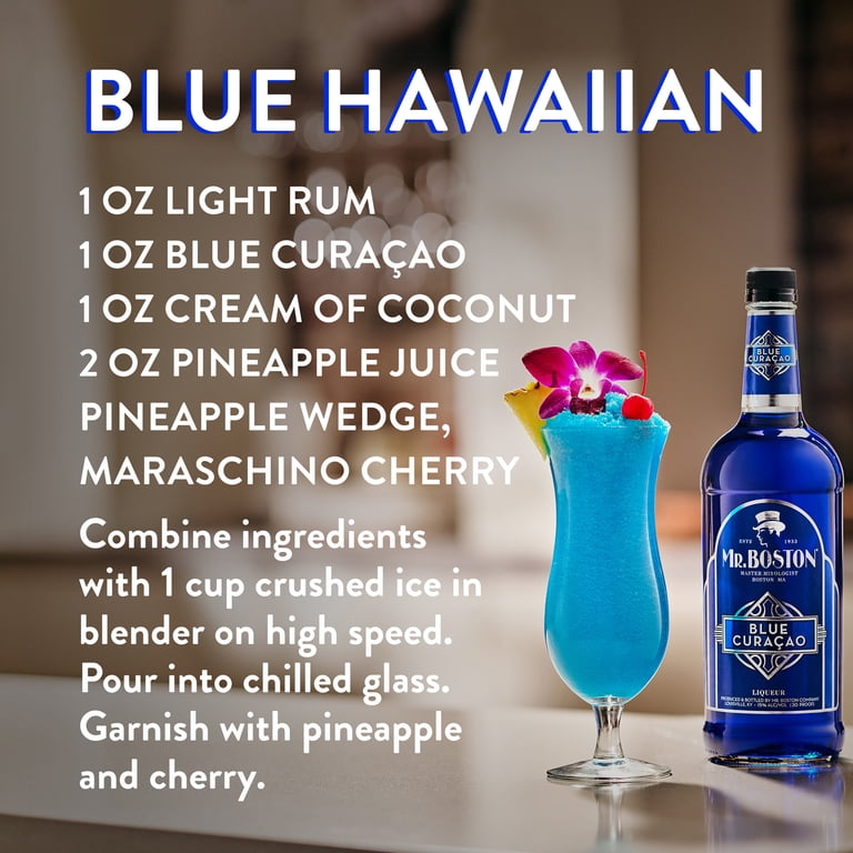Mr. Boston Blue Curacao Orange Liqueur, 750ml, 15% Alcohol