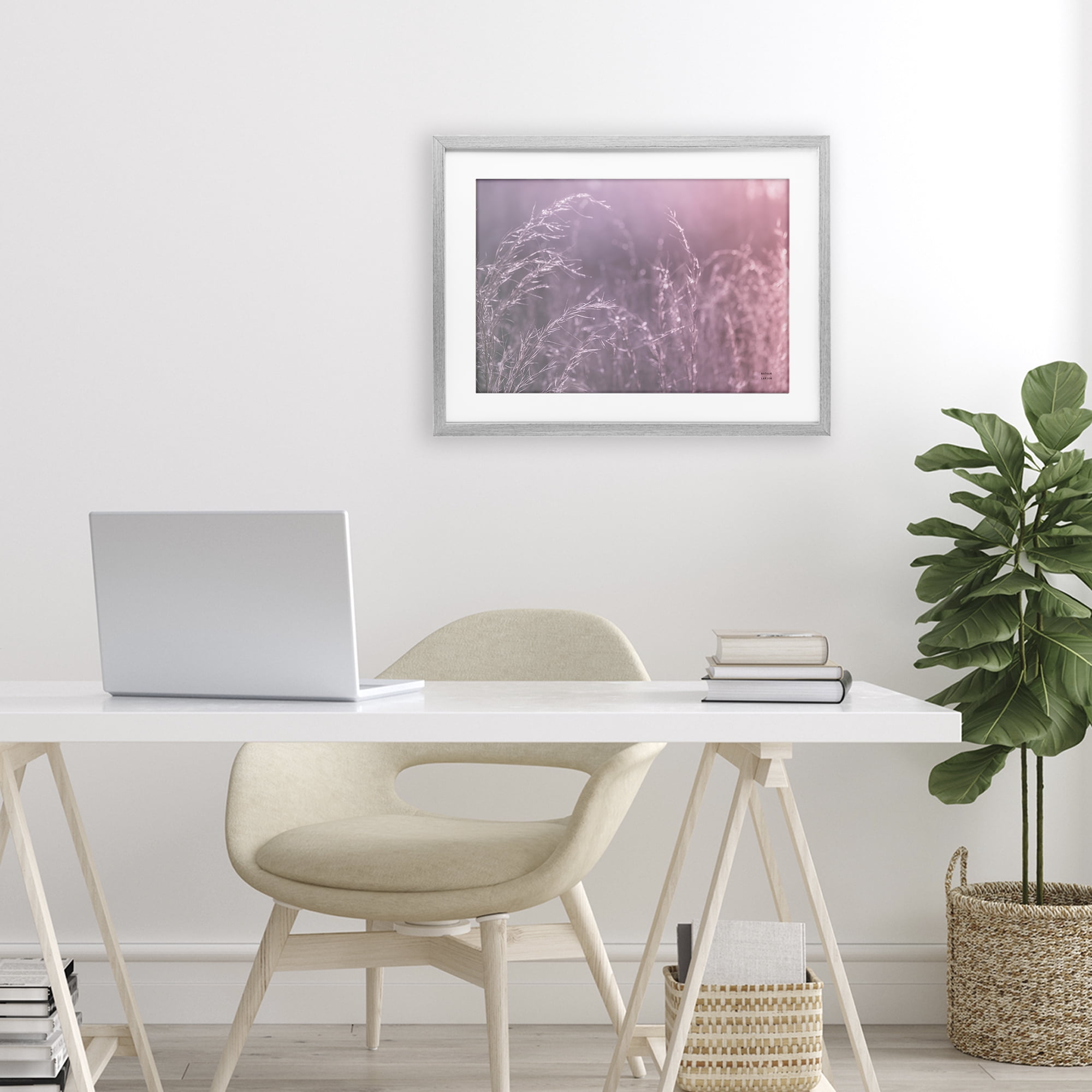 Stupell Industries Pink Meadow at Dawn Gray Framed Print Under Glass, design by Nathan Larson