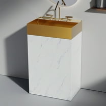 CITTANEO 20" White Marble Vanity with Gold Stainless Steel Sink, Freestanding KD Bathroom Cabinet