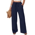 thumbnail image 2 of Women's Wide Leg Pants Elastic Waist Lightweight Casual Flowy Beach Palazzo Lounge Trousers with Pockets Navy 2XL, 2 of 6