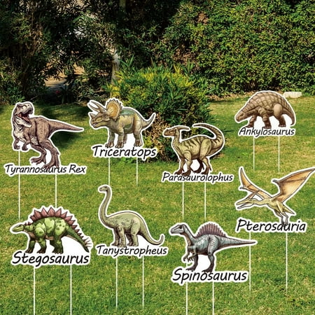 8PCS Dinosaur Yard Signs with Stakes Dinosaur Themed Party Outdoor Lawn Decorative 8 Dinosaur Patterns Signs for Yard for Party Lawn Sign Decoration Supplies Multi-color