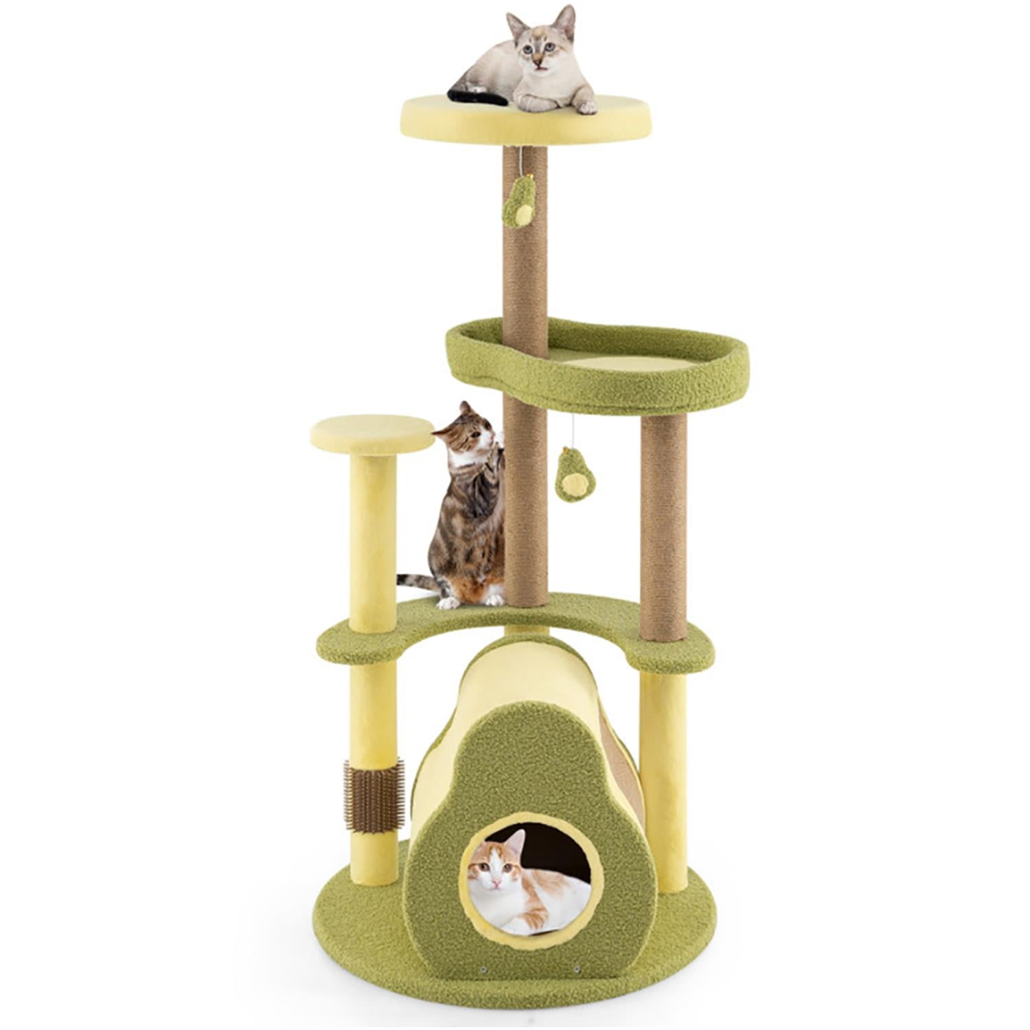 resenkos 49" Cat Tree Tower with Private Condo for Indoor Cats, Multifunctional Plush Cat House with Scratching Posts and Top Perch, Green