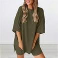 thumbnail image 4 of FRSASU Two Piece Sets for Women Summer Solid Oversized Short Sleeve Crewneck Set Slit T Shirts Outfits Biker Shorts Matching Set Army Green, 4 of 8