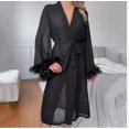 thumbnail image 3 of Camisón de pijama de manga larga con plumas de seda artificial de verano europeo y americano, cómodo con cordones, ropa de casa para mujer, 3 of 5