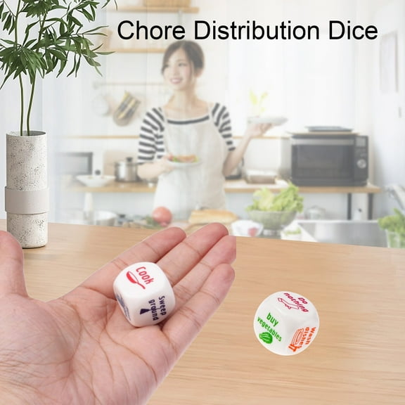 Opvise 25MM Housework Dice Fun Chore Assignment Game Six-sided Patterned Rounded Corner Cute Family Housework Dice