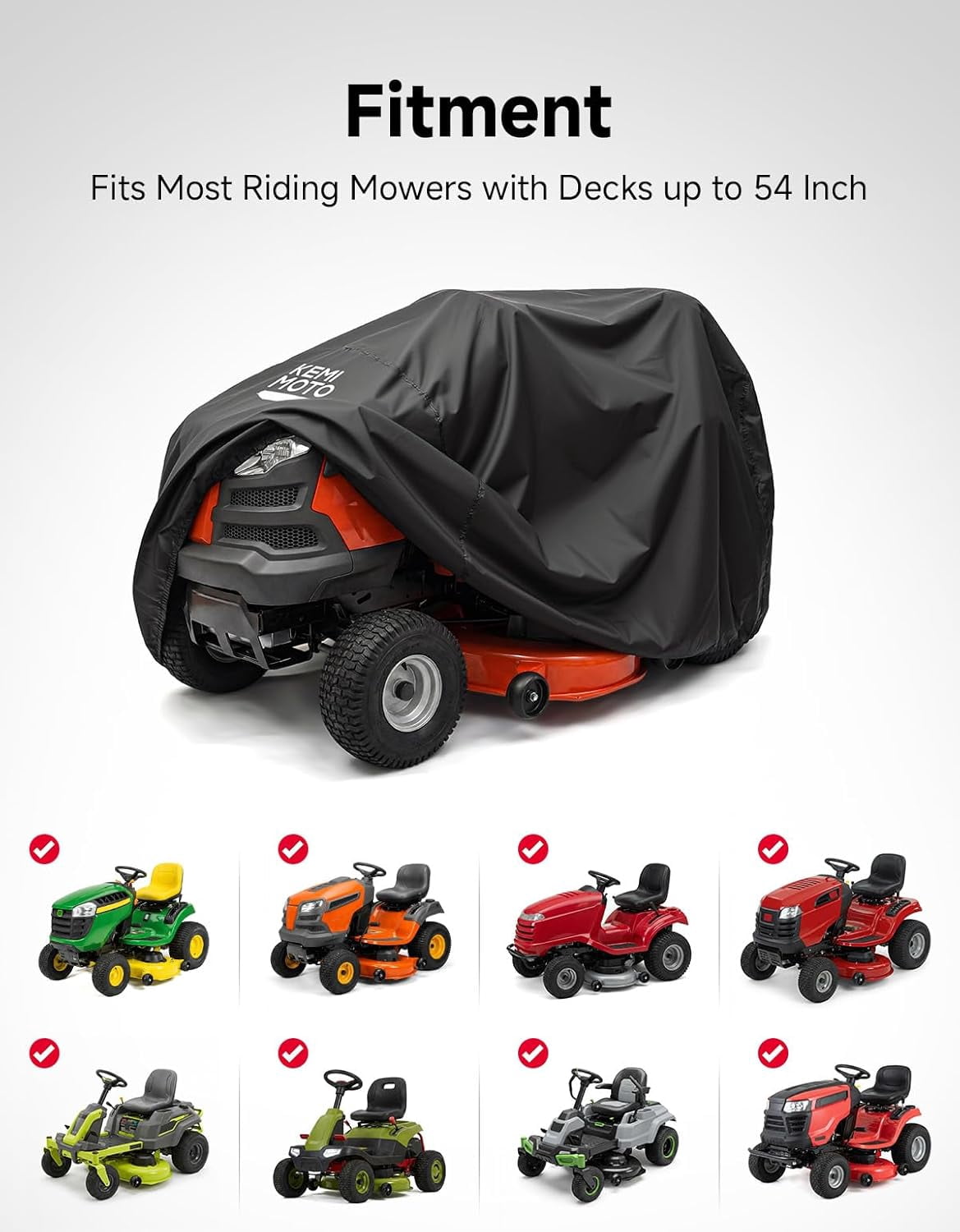 KEMIMOTO Riding Lawn Mower Cover with Windproof Buckle, Universal Fit for Riding Lawnmowers with decks up to 54''，Compatible with John Deere others