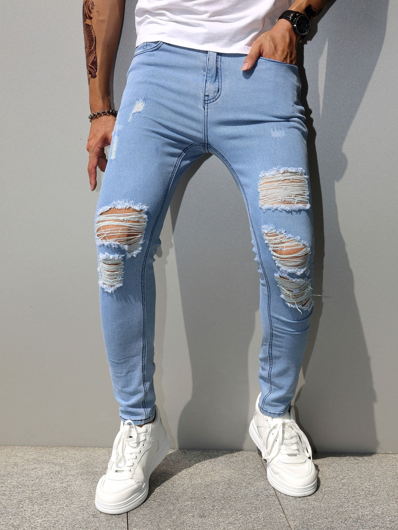 Men Ripped Skinny Jeans - Walmart.com