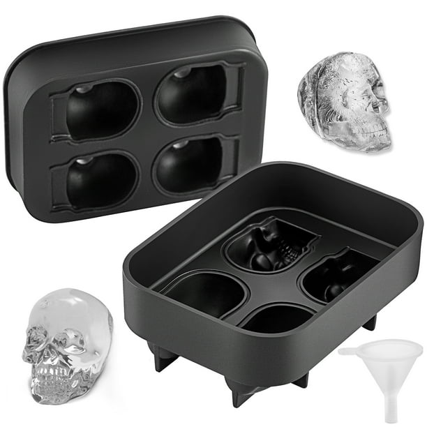 VEVOR Skull Ice Cube Tray Ice Ball Maker 4Grid Black Silicone Tray 1.6