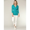 thumbnail image 5 of Made by Johnny Women's Deep V-Neck 3/4 Sleeve Slim Fitted T-Shirt Casual Cross Surplice Wrap Tops XXXL JADE, 5 of 6