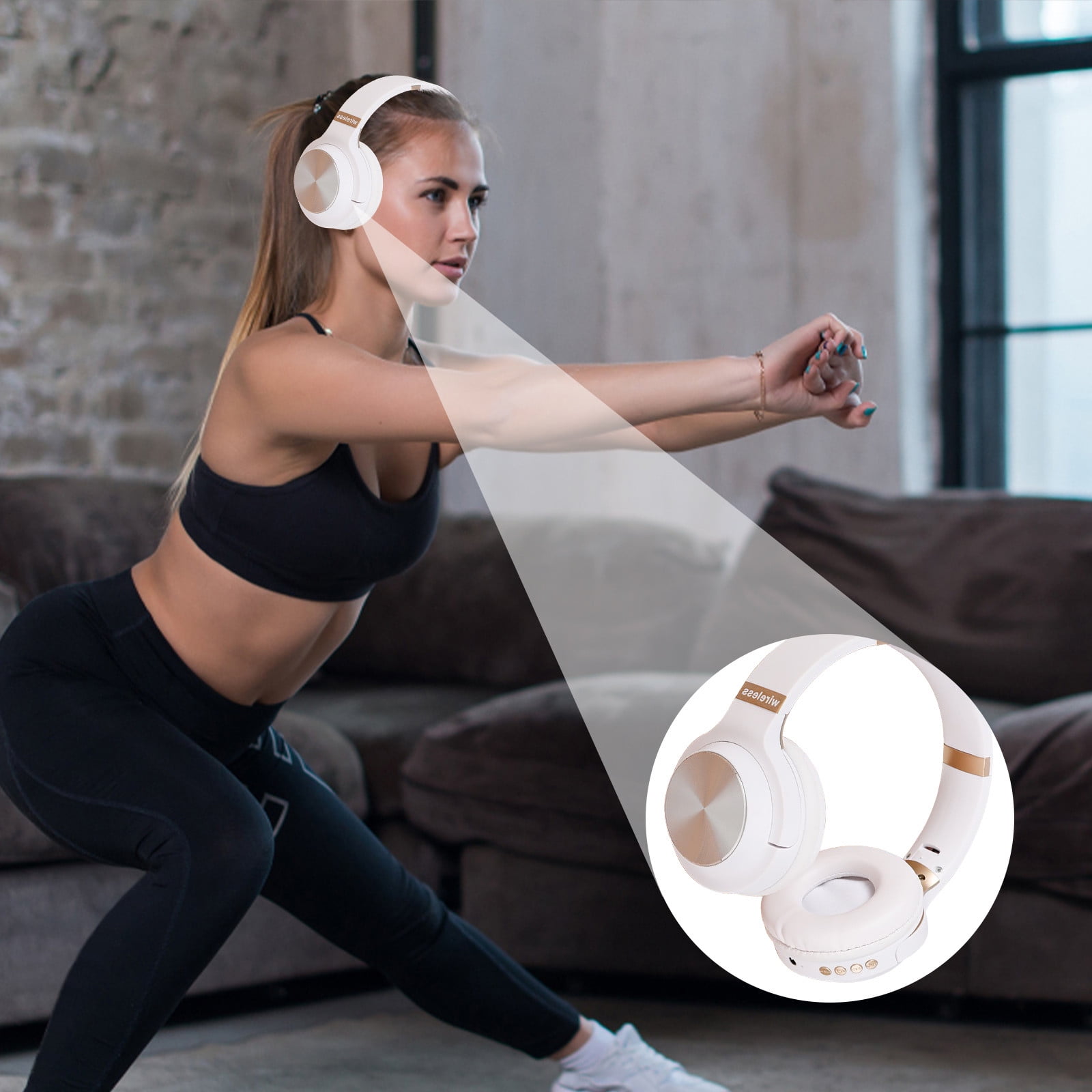 Bluetooth Headphones, 120H Playtime Headphones Wireless Bluetooth with 3 EQ Modes, Low Latency, Hands-Free Calls, Over Ear Headphones for Travel Home Office Cellphone PC - White