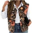 thumbnail image 2 of Women's Brown Plus Size Casual Vest Warm Double-Sided Printed Loose Collarless Button Coat for Winter, 2 of 5